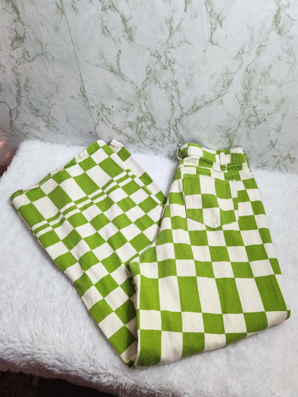 SHEIN Checkered Flare Leg Jeans
